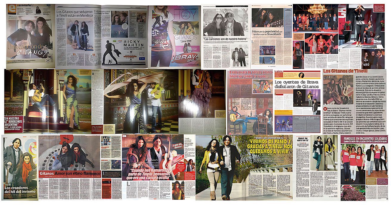 Collage von Presseartikeln für die Gitanos Band